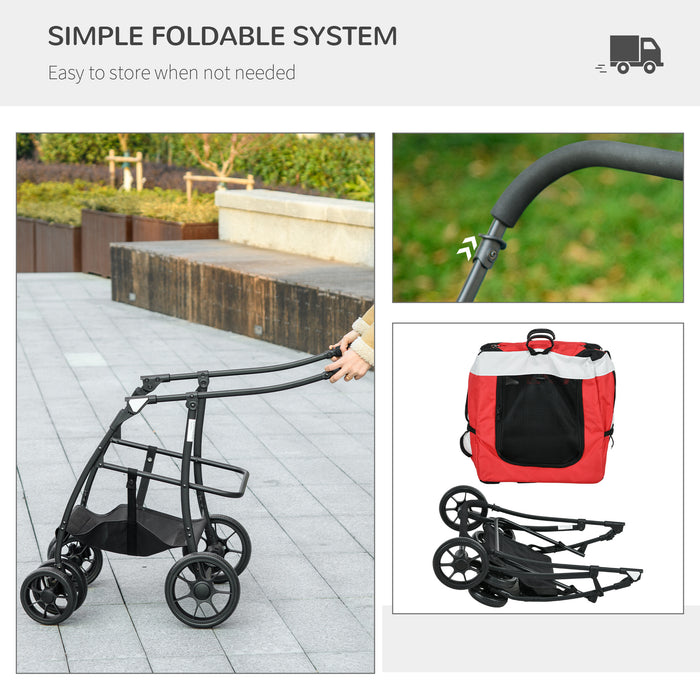 Foldable Pet Stroller with Detachable Carrier - Soft-Padded Travel Crate for Mini & Small Dogs - Ideal for Comfortable and Secure Outings in Red