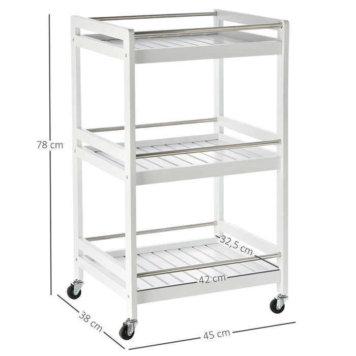 3-Tier Home Trolley - Kitchen and Living Room Storage Organizer with Steel Bars and 4 Rolling Wheels - Space-Saving Mobile Utility Cart for Household Use