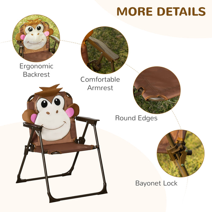 Outdoor Kids Picnic Table and Chair Set with Monkey Motif - Foldable Garden Furniture with Adjustable Sunshade for Children - Perfect for Ages 3 to 6, Brown