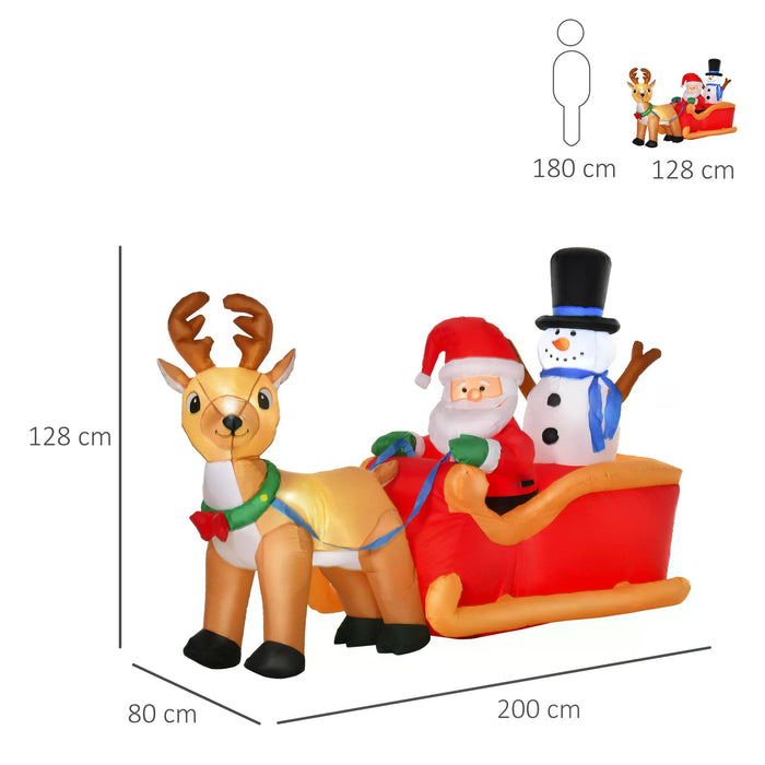 Inflatable Santa Claus on Sleigh with Reindeer - 1.3 Meter Christmas Decoration with LED Lighting - Perfect for Outdoor, Garden, and Lawn Holiday Display