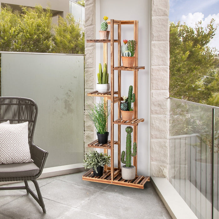 6-Tier Wooden Plant Stand - Anti-Tilting Design and Multi-Functional Display Shelf - Ideal for Showcasing Greenery and Decorative Items