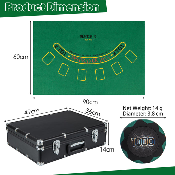 Poker Chip Set, 600 Pieces - 14 Gram Claytec Chips with Carrying Case - Perfect for Game Nights, Poker Enthusiasts and Collectors