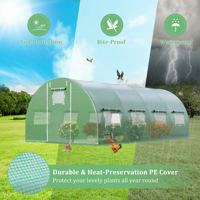 Green Walk-In Greenhouse 600x300x200 cm - 2 Zippered Doors for Easy Access - Perfect for Gardeners to Protect Plants