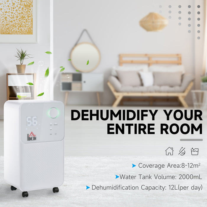 2000ML Portable Dehumidifier - Quiet 12L/Day Electric Air Purifier with 4 Modes for Laundry Rooms, Bedrooms, Basements - Ideal for Home Moisture Control