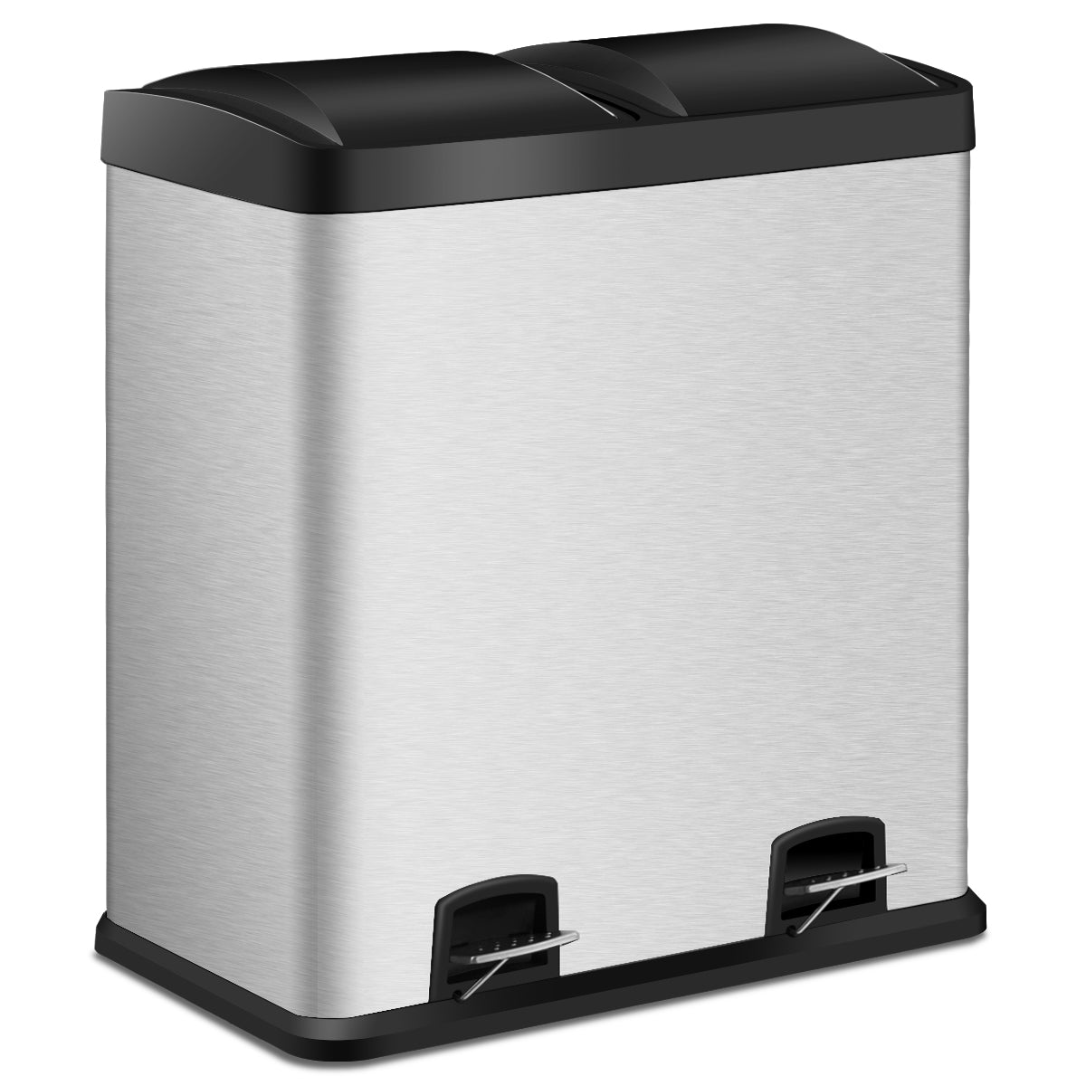 Stainless Steel 60L Dual Step Trash Can - Double Bucket Recycling Design - Ideal for Waste Management and Recycling Enthusiasts