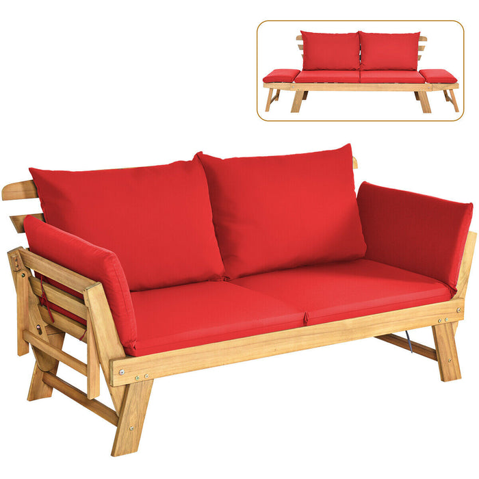 Convertible 3 in 1 Loveseat - Cushioned Couch with Red Pillows - Ideal Lounger for Small Living Spaces