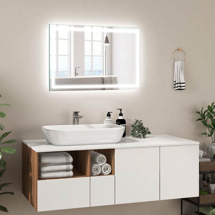 LED Bathroom Mirror 60x40cm - Features 3-Color Dimmable Lights - Ideal for Enhancing Bathroom Ambiance