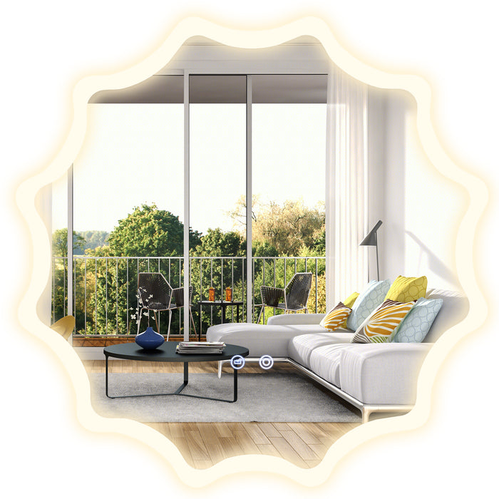 LED Waved Edge Round Wall Mirror - 60 x 60 cm, 3-Color Lights, Silver Finish - Ideal for Adding Light and Style to Any Room