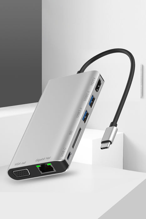 FD-F67 Type-c Hub - HDMI-Compatible VGA, 2-Port USB3.0, SD Card Reader, Gigabit Ethernet Port, PD Docking Station, Audio Plug - Ideal for Multi-Device Connectivity and Efficient Workspaces