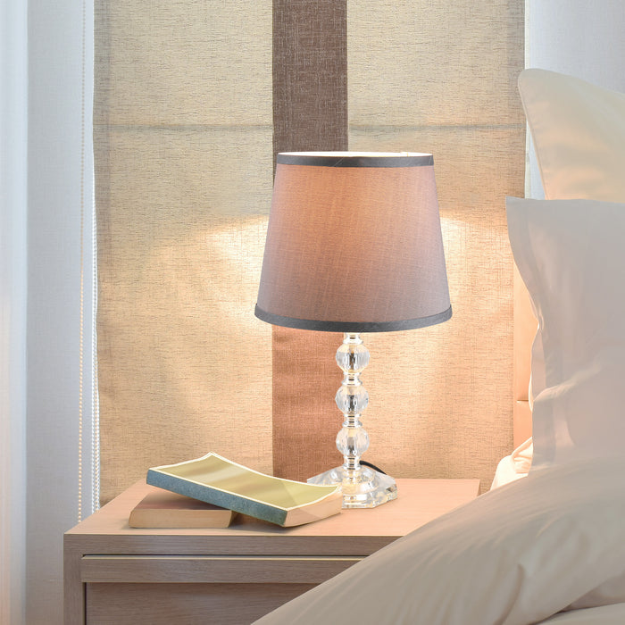 Crystallite Elegance - Glass Table Lamp with Fabric Shade, Reflective Base - Stylish Bedroom Lighting Solution for Elegant Home Decor