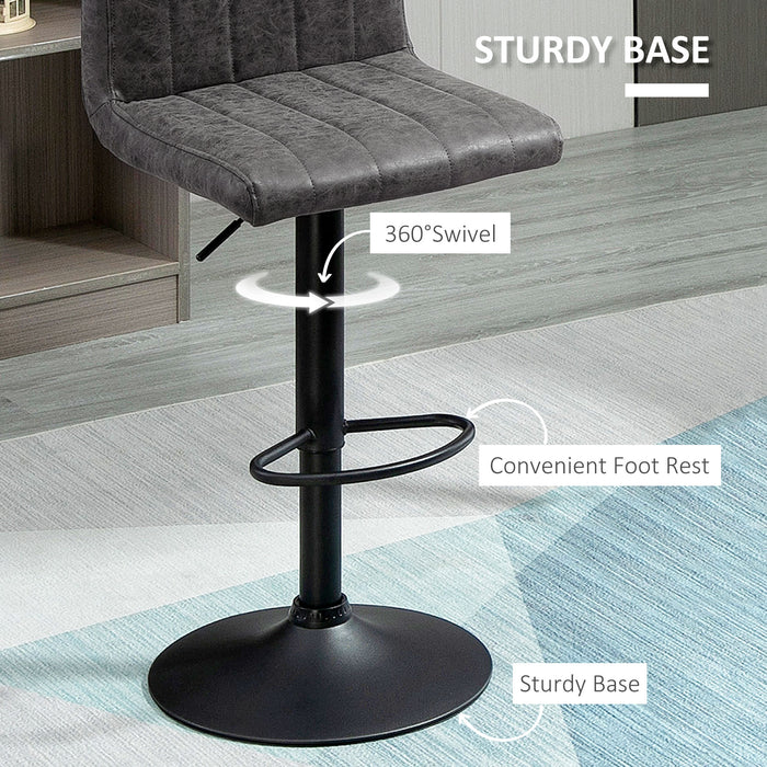 Adjustable Height Bar Chairs with Footrest, Set of 2 - PU Leather & Gas Lift Grey Bar Stools - Perfect for Home Dining & Entertainment Areas