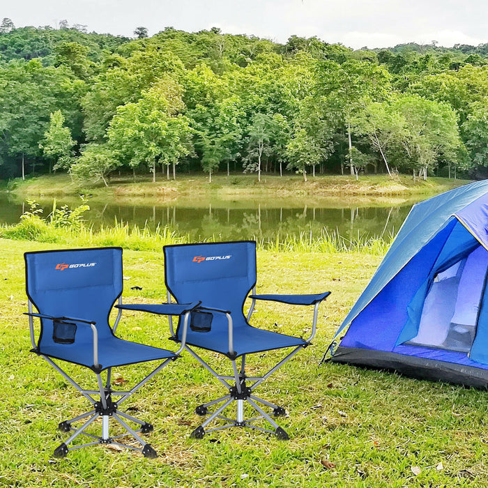 Outdoor Furniture Essentials - Portable Folding Swivel Camping Chair with Cup Holder - Perfect for Campers & Outdoor Enthusiasts