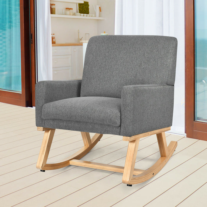 Beige Recliner Rocking Chair - Fabric Upholstered Lounge Sofa Seat, Relaxing Armchair Rocker - Ideal for Comfort and Relaxation