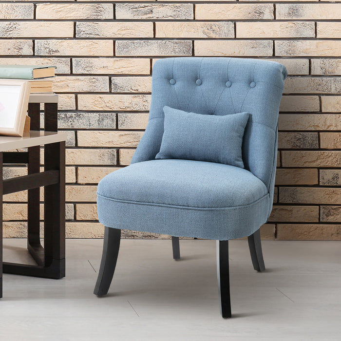 Upholstered Fabric Tub Chair with Pillow - Single Sofa Dining Chair, Solid Wood Legs - Comfortable Seating for Home Living Room, Blue