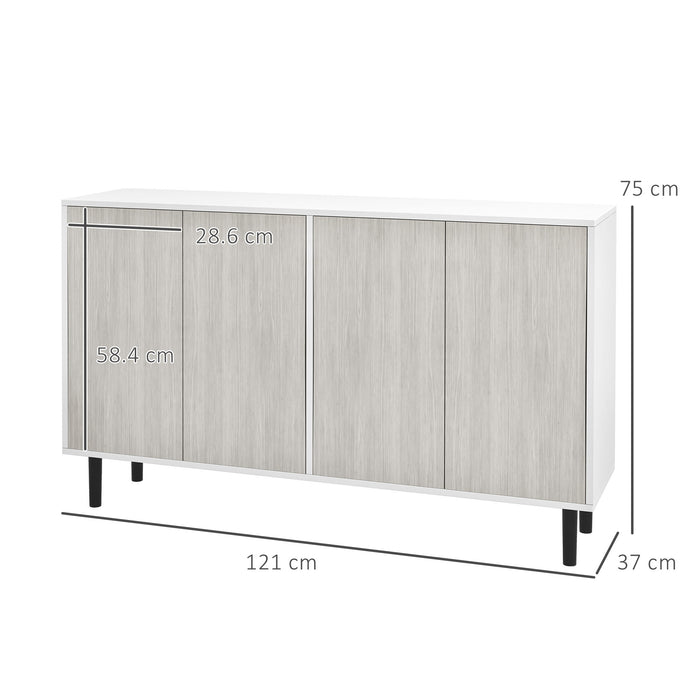 Adjustable Shelved Kitchen Sideboard - 4-Door Living Room Storage Cabinet with Pine Legs - Elegant White Organizer for Home Spaces