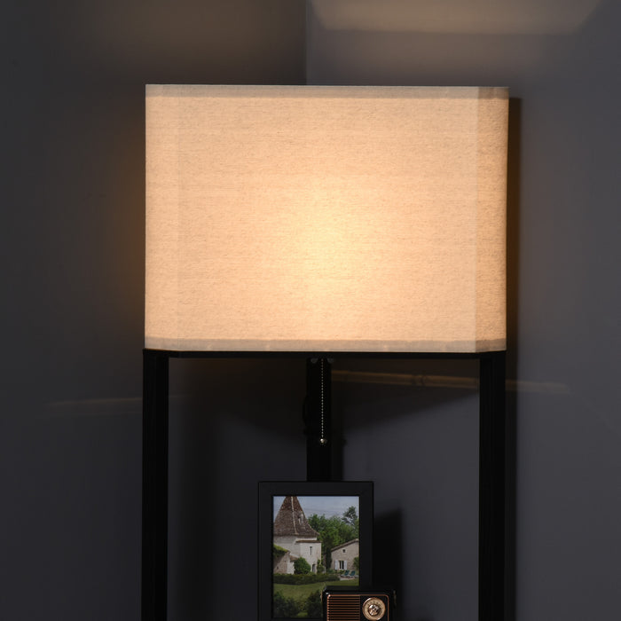 Modern Corner Shelf Floor Lamp - Tall Standing Light for Living Room & Bedroom with Pull Chain - Space-Saving Design with Storage for Home Decor