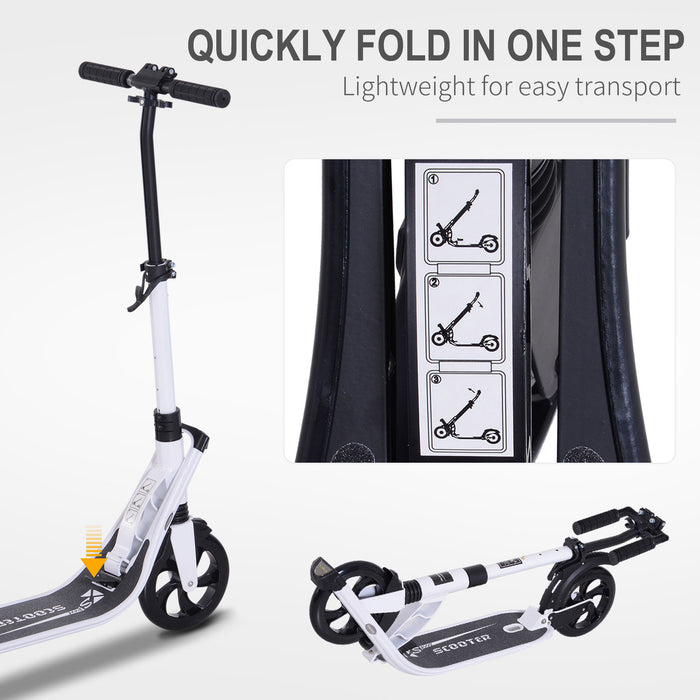 Urban Glide High-Adjustable Scooter - Folding Kick Scooter with Rear Brake and Dual Shock Absorption - Ideal for Teens & Adults Over 14, Large Wheels, White
