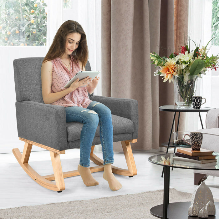 Beige Recliner Rocking Chair - Fabric Upholstered Lounge Sofa Seat, Relaxing Armchair Rocker - Ideal for Comfort and Relaxation