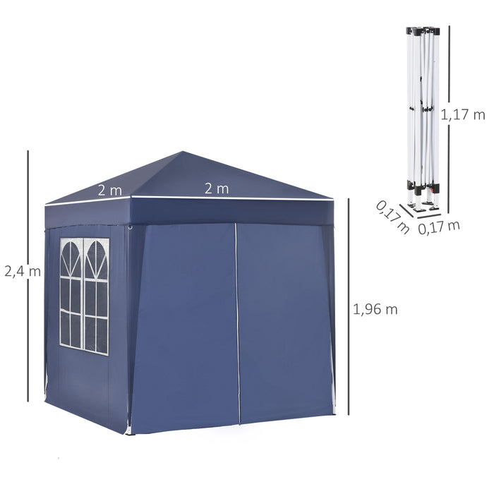Deluxe 2x2m Pop-Up Garden Gazebo - Marquee Party Tent with Removable Walls and Windows, Wedding Canopy - Includes Free Carrying Case, Outdoor Events & Celebrations Shelter, Blue