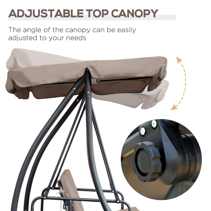 2-in-1 Patio Swing Chair Lounger with Convertible Tilt Canopy - 3-Seater Garden Swing Seat Bed, Cushioned Hammock Design in Beige - Perfect for Outdoor Relaxation and Comfort