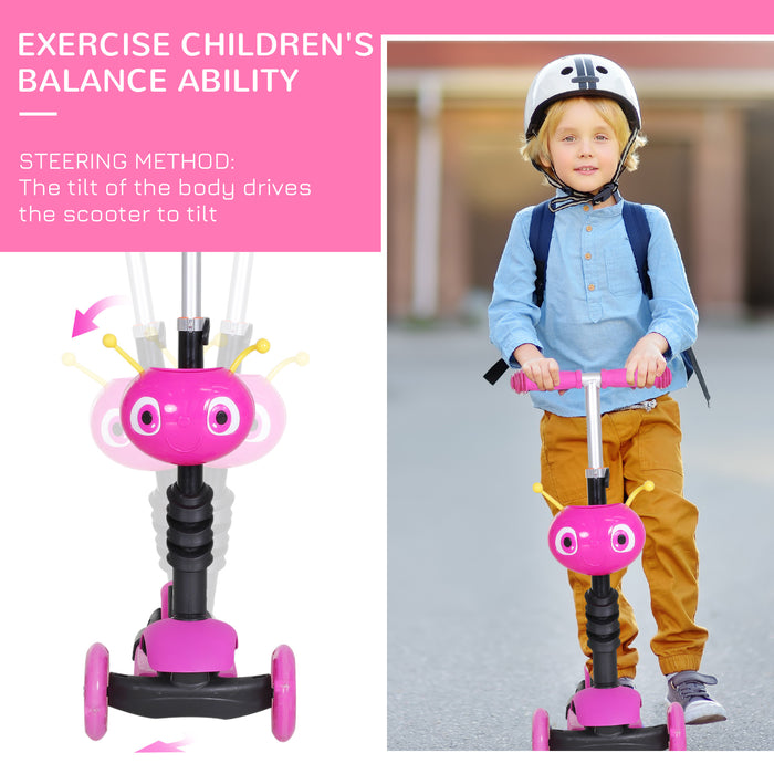 3-Wheel Mini Kick Scooter for Kids - 5-in-1 Toddler Push Walker with Detachable Seat & Backrest in Pink - Ideal Ride-On Toy for Girls and Boys