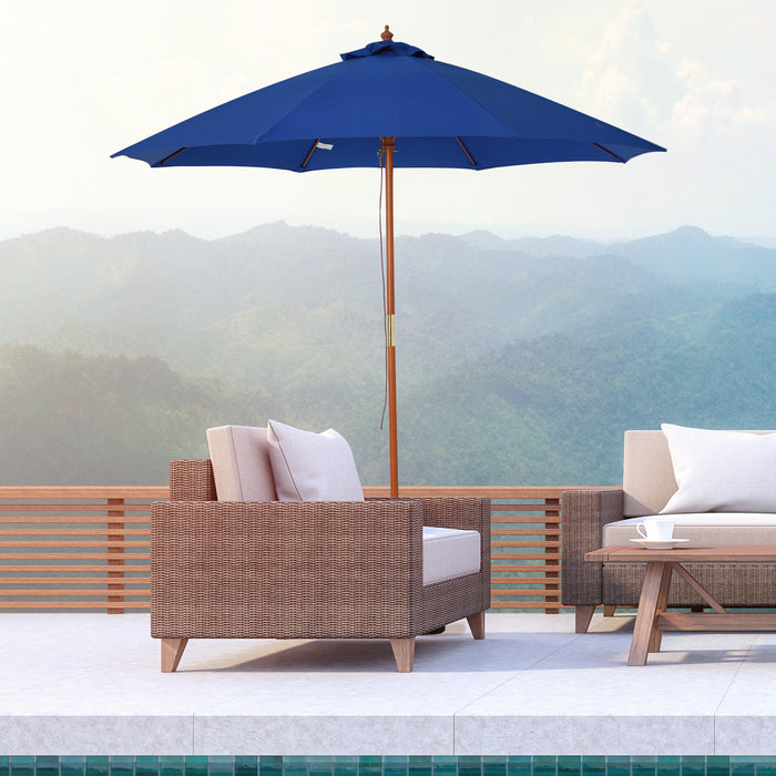 Wooden 2.5m Garden Parasol - Outdoor Sun Shade Umbrella with Ventilated Canopy, Blue - Ideal for Patio, Market & Backyard Relaxation