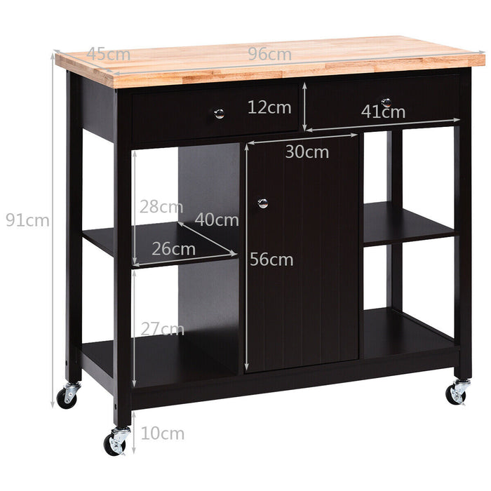 Kitchen Island Trolley - Brown Kitchen Aid with Drawers and Shelves - Ideal for Organizing Kitchen Essentials