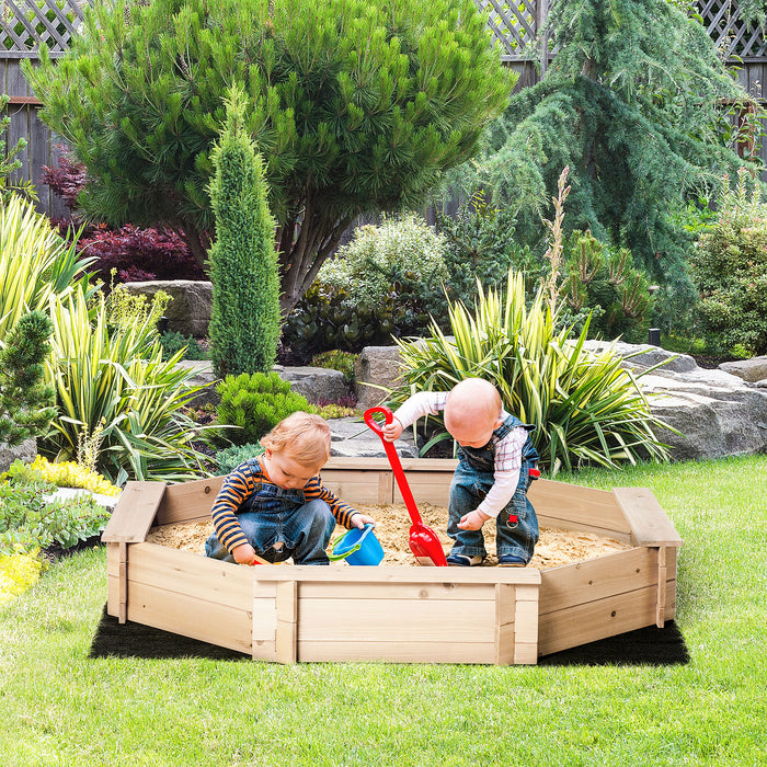 Outdoor Wooden Octagon Sandbox for Kids - Children's Backyard Playset with Protective Polyester Cover - Ideal for Ages 3-8
