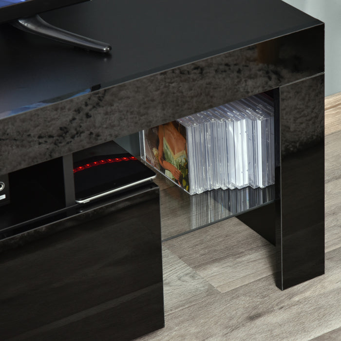 Modern High Gloss TV Stand Cabinet - LED RGB Lighting, Remote Control, Storage Drawer & Shelf - Fits 43", 50", 55" Televisions, Stylish Media Console Table