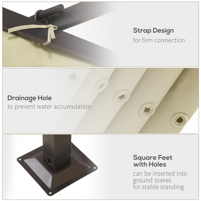 3.5M x 3.5M Beige Metal Pergola with Retractable Canopy - Outdoor Garden Sunshade Shelter, Gazebo Awning - Ideal for Marquee Party, BBQ, and Weather Protection