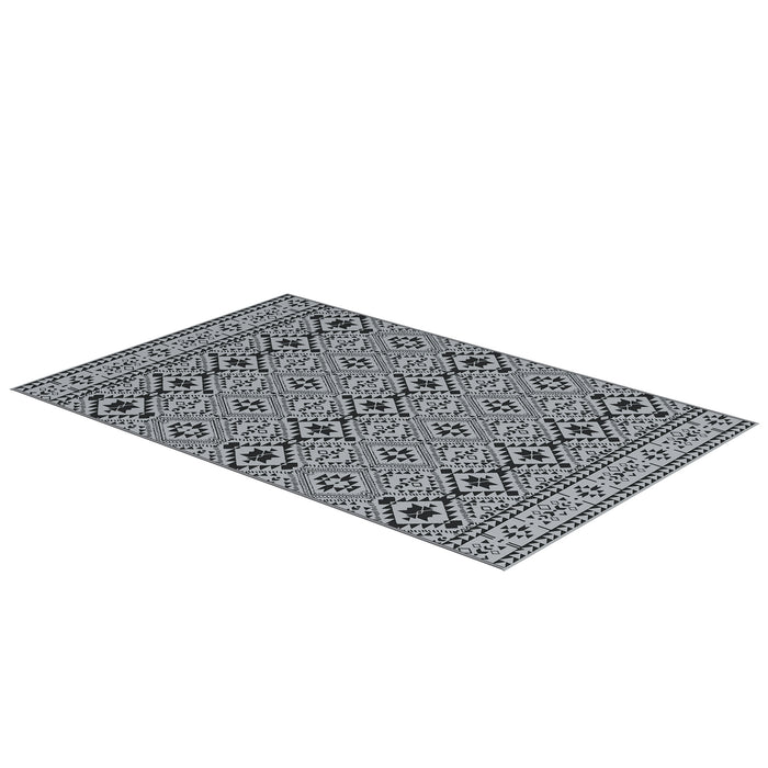 Reversible Outdoor RV Mat with Carry Bag - Durable Plastic Straw Weave, Black and Grey, 182x274cm - Ideal for Camping, Picnics & Patio Use