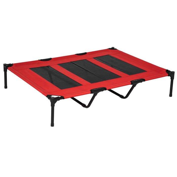 Elevated Pet Bed - X-Large Cooling Raised Dog Cot with Breathable Mesh, Red, 122 x 92 x 23cm - Perfect for Indoor/Outdoor Comfort and Relaxation