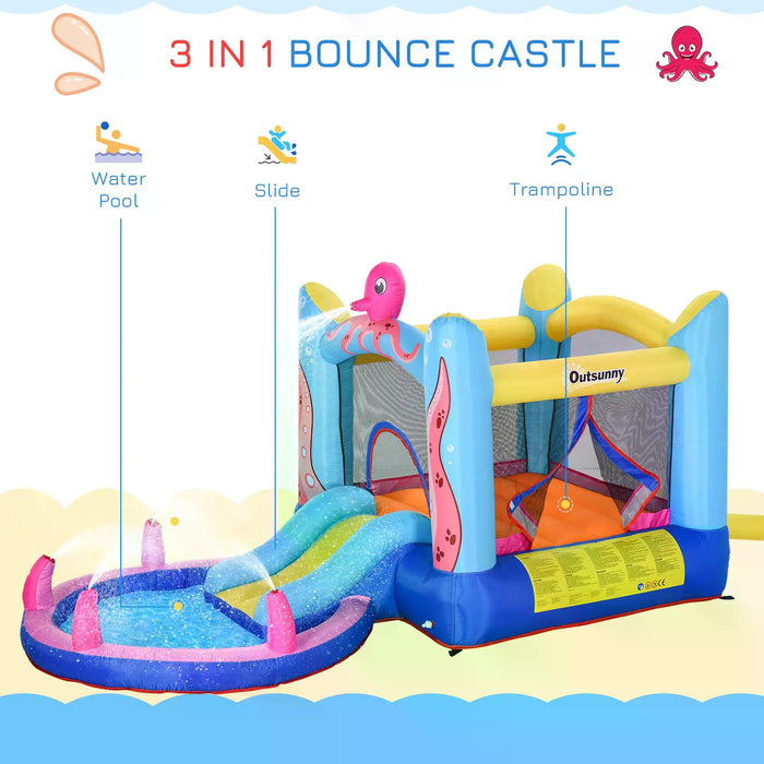 Inflatable Octopus Bounce Castle with Slide and Pool - 3-in-1 Trampoline, Water Play Area for Children - Perfect Outdoor Fun for Ages 3-12