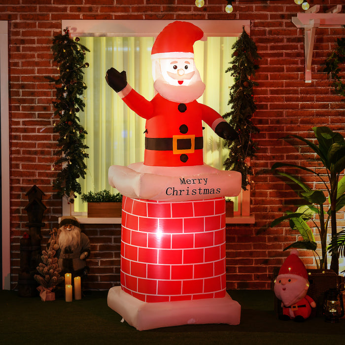 Inflatable Santa Claus Chimney Scene 7ft - Outdoor LED Lit Christmas Blow-Up Decoration - Perfect for Garden Display and Holiday Lawn Parties