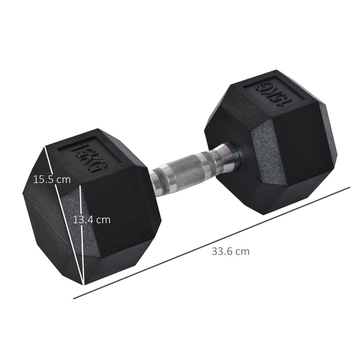 15KG Rubber Hex Dumbbell - Portable Hand Weight for Home Gym Workouts - Ideal for Fitness Enthusiasts and Strength Training