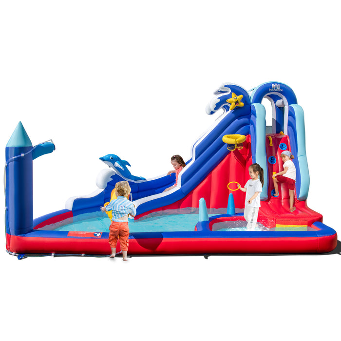 Inflatable 6-In-1 Water Park - Includes Climbing Wall and Water Cannon, Blower Not Included - Perfect for Outdoor Children's Play and Entertainment