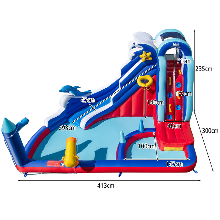 Inflatable 6-In-1 Water Park - Includes Climbing Wall and Water Cannon, Blower Not Included - Perfect for Outdoor Children's Play and Entertainment
