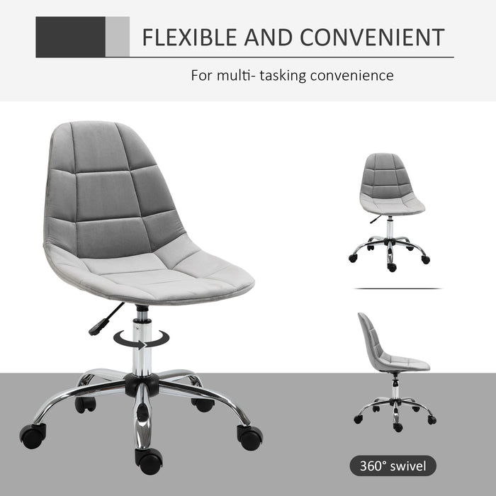 Ergonomic Velvet Task Chair - Adjustable Height, Armless Design with Wheels - Perfect for Home Office, Study, or Bedroom Comfort