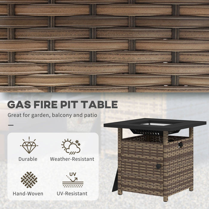 Outdoor Propane Gas Fire Pit Table - 72.5 cm Square with 50,000 BTU and Protective Cover - Perfect for Patio Entertaining and Chilly Evenings