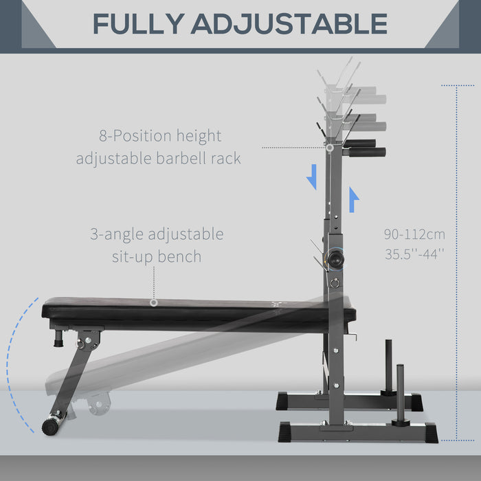 Foldable Adjustable Weight Bench - Barbell Rack and Dip Station for Strength Training - Ideal for Home Gym Multiuse Workouts