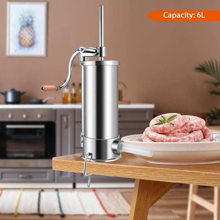 6L 6 Tubes Sausage Stuffer Machine - High-capacity Kitchen Appliance for Meat Processing - Ideal for Home Cooks and Professional Chefs