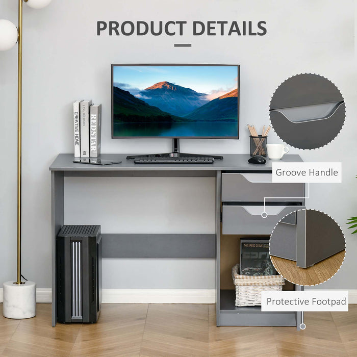 Grey High Gloss Computer Desk with Drawers - Home Office Workstation ...