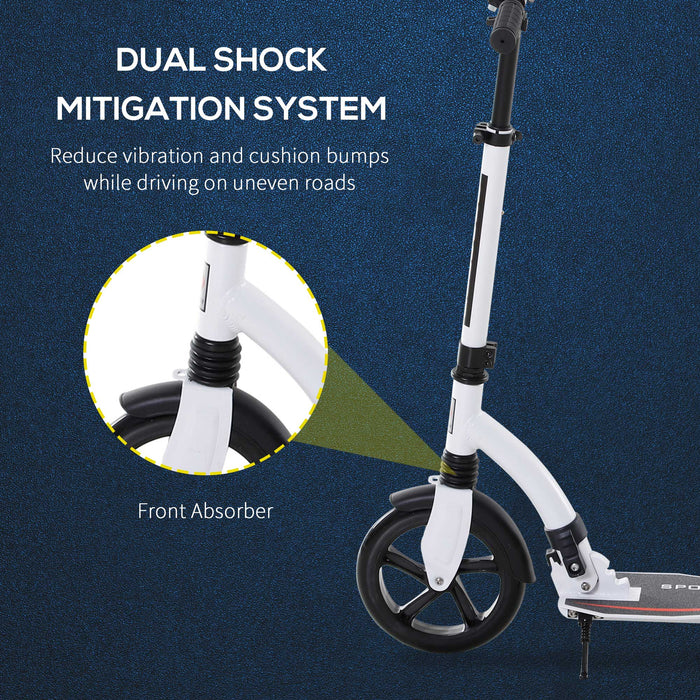 Adjustable Height Teen & Adult Kick Scooter - Foldable Aluminum Frame with Shock Absorbing Mechanism - Ideal Ride-On Toy for Ages 14+, White