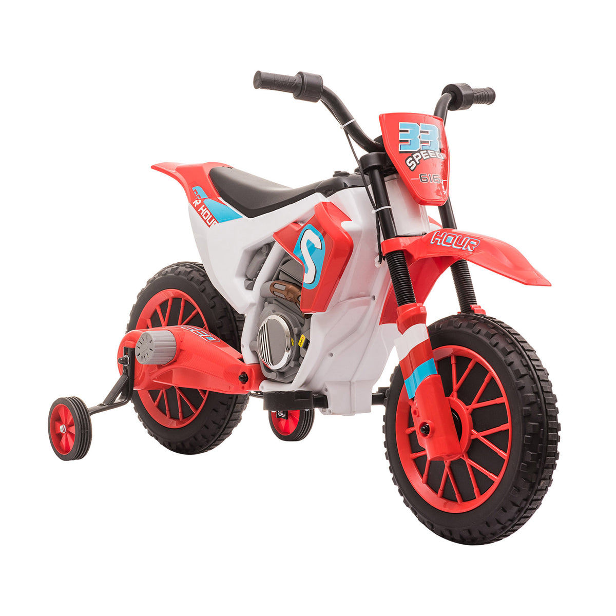 Kids 12V Electric Motorcycle Ride-On with Support Training Wheels - Durable Battery-Powered Bike for Children 3-6 Years - Safe Outdoor Play and Motor Skills Development, Red