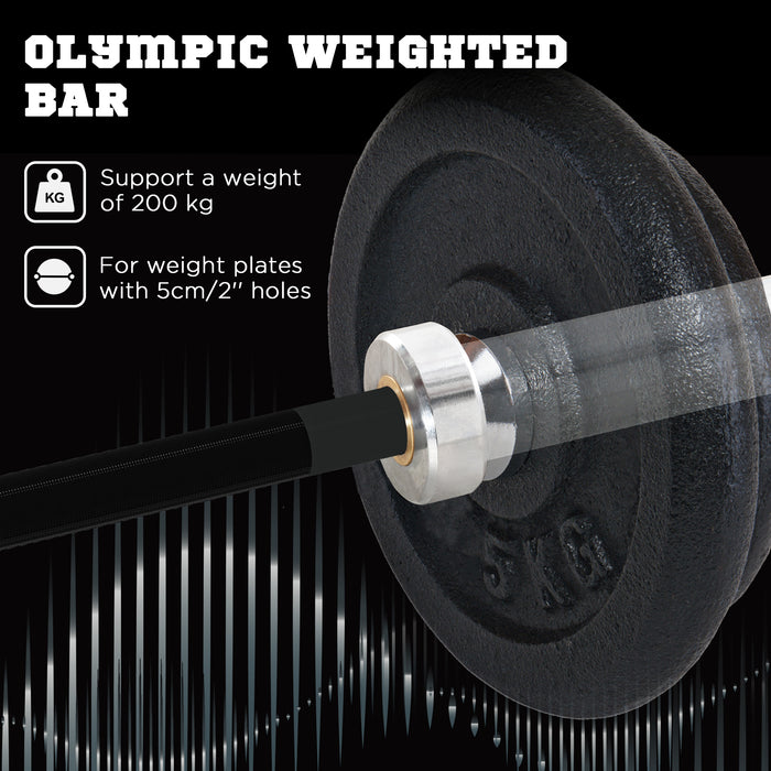 Olympic Barbell Bar with Spring Clips - 2-Inch Plate-Compatible Weightlifting Bar for Home Gym - Ideal for Strength Training and Fitness Enthusiasts