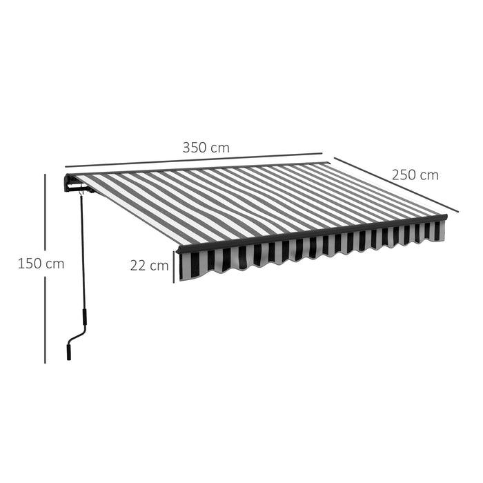Aluminium Frame Electric Awning 3.5 x 2.5m - Retractable Sun Canopy for Patio & Door Windows, Grey and White - Ideal Shade Solution for Outdoor Living Spaces