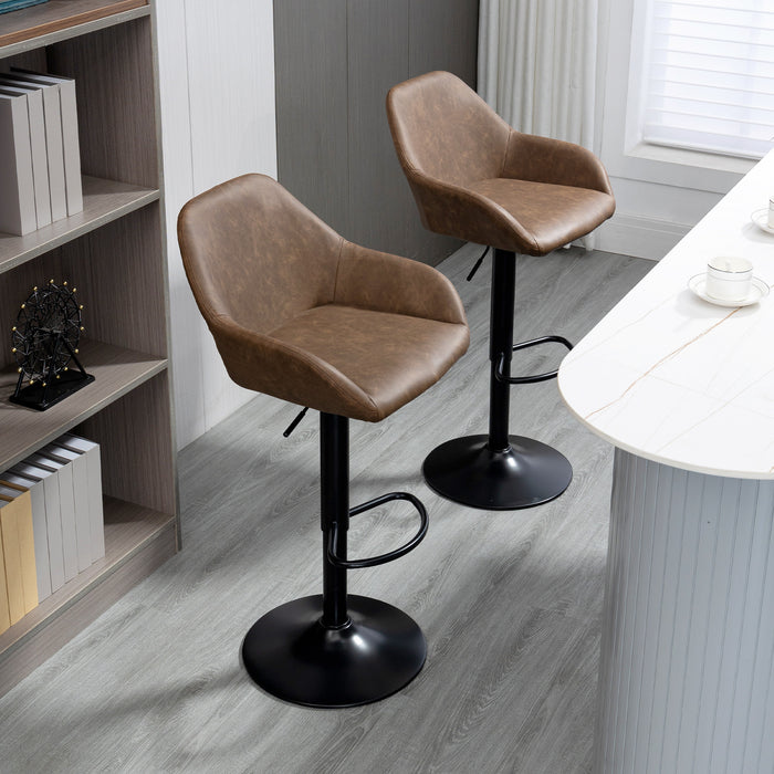 Swivel Barstools with Footrest and Backrest - Adjustable PU Leather Set of 2 with Sturdy Steel Base - Perfect for Kitchen Counter and Dining Room Comfort
