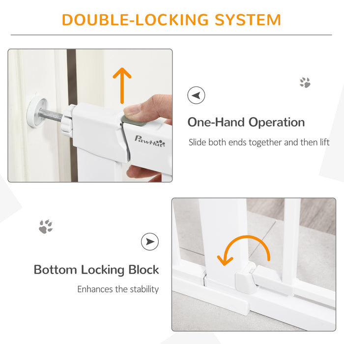 Easy-Install Pet Separation Gate - Dog Gate with Built-in Cat Door, Pressure Mounted, Automatic Closing & Double Locking System - Ideal for Doorways & Stairs, Fits 75-103 cm Openings, White