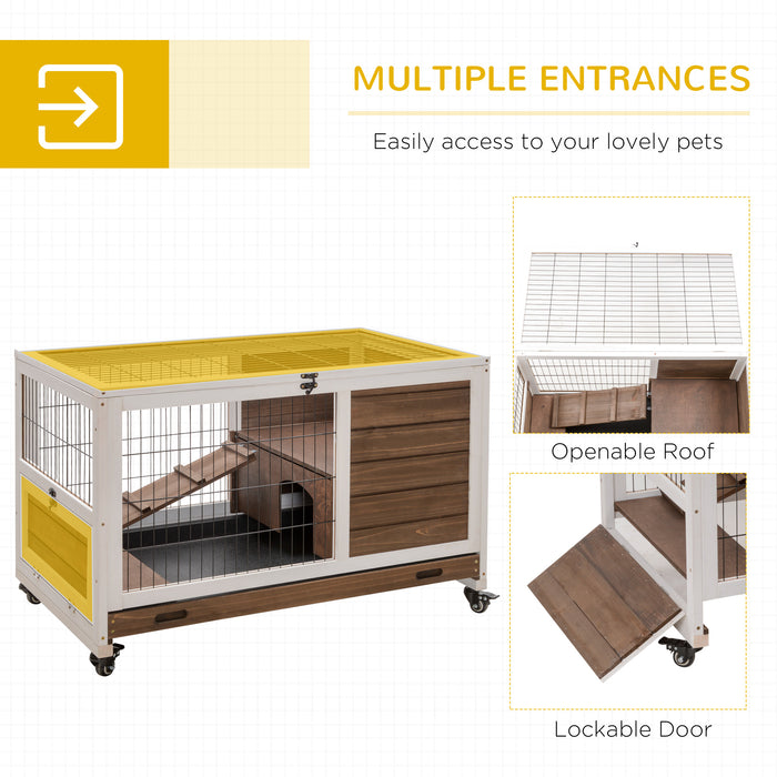 Indoor Wooden Rabbit Hutch with Enclosed Run - Spacious and Durable Small Pet Shelter in Brown - Ideal for Rabbits and Small Animals