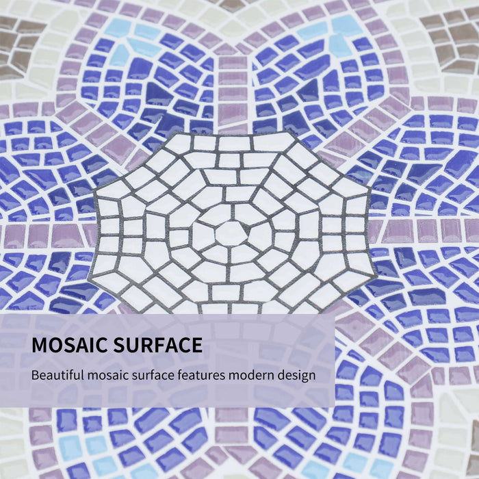 Outdoor Mosaic Accent Table - 60cm Ceramic-Topped Round Bistro & Coffee Table in Blue and White - Ideal for Garden & Patio Entertaining